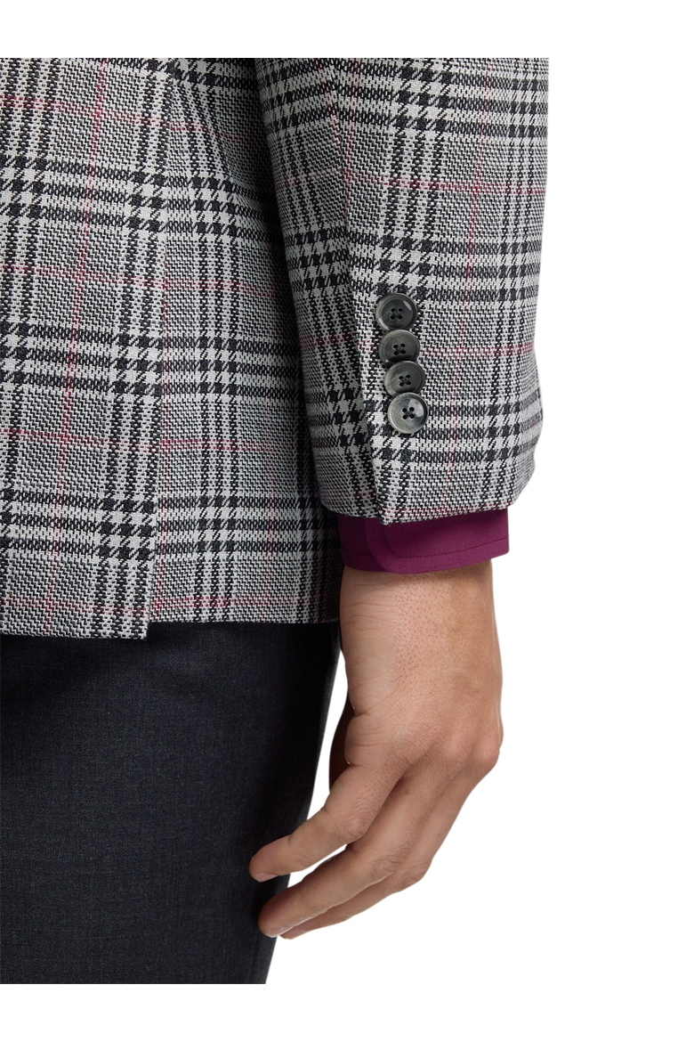 Cotton Blend Plaid Double Breasted Peak Lapel Sport Coat, Alternate, color, Black/White