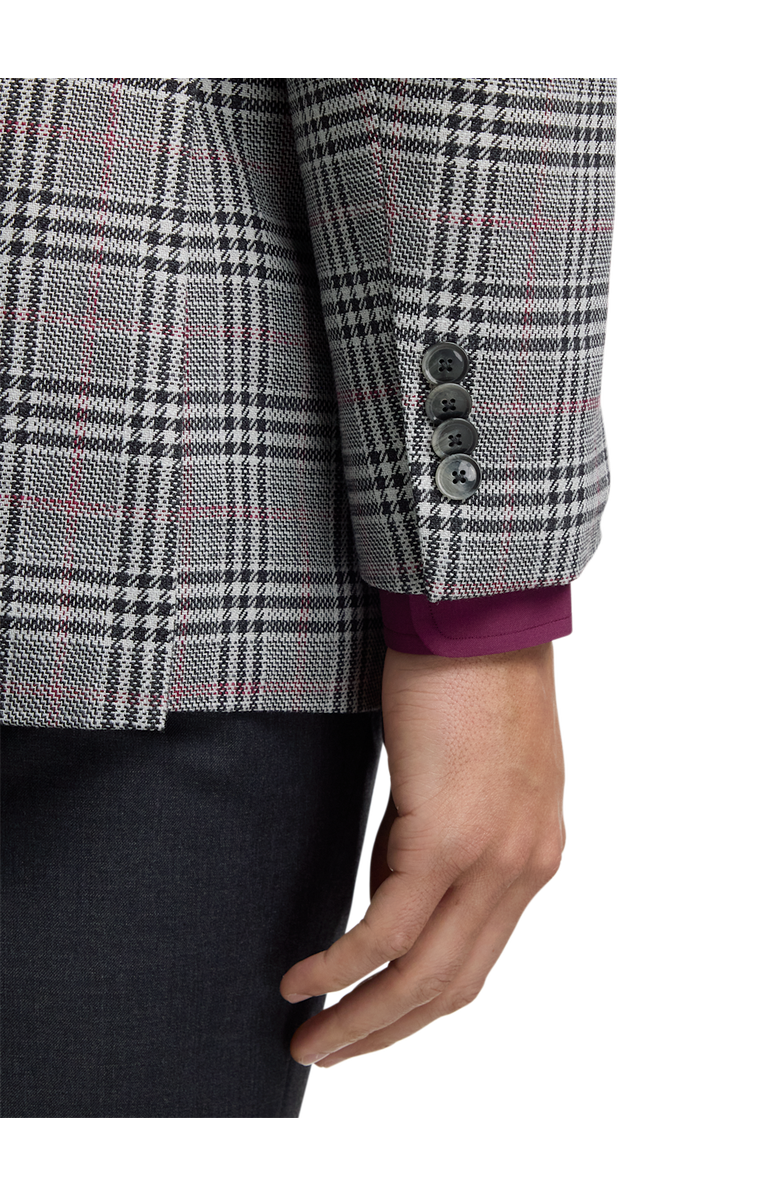 Paul Fredrick Cotton Blend Plaid Double Breasted Peak Lapel Sport Coat, Alternate, color, Black/White