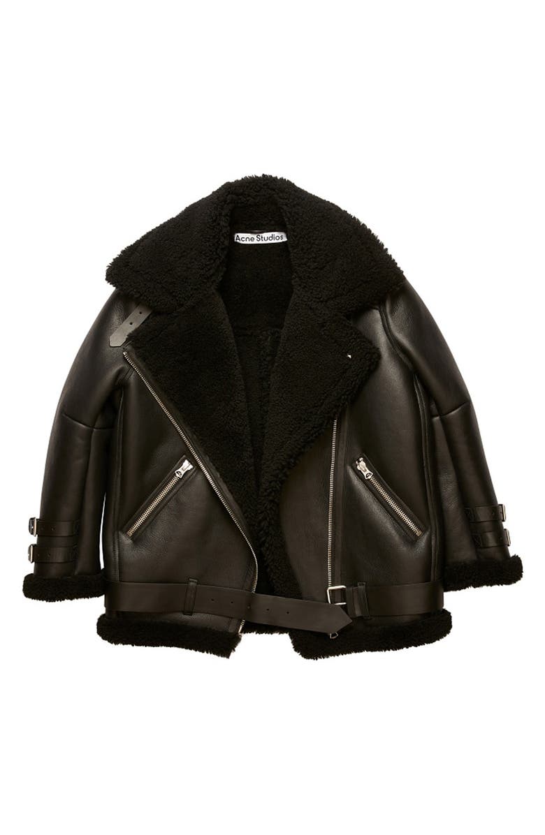 Acne Studios Velocite Genuine Shearling Moto Jacket, Alternate, color, 