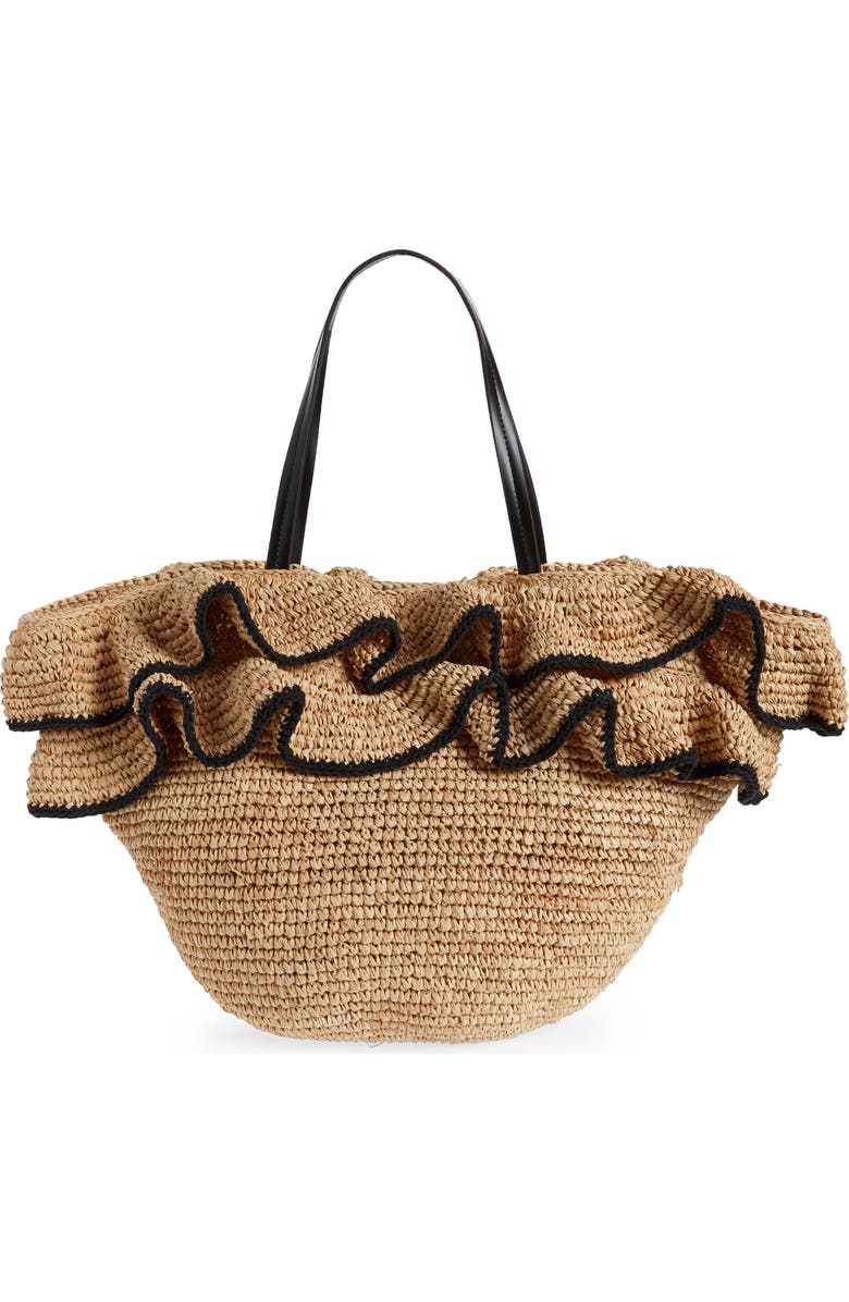 BTB Los Angeles Joey Ruffle Raffia Tote, Main, color,