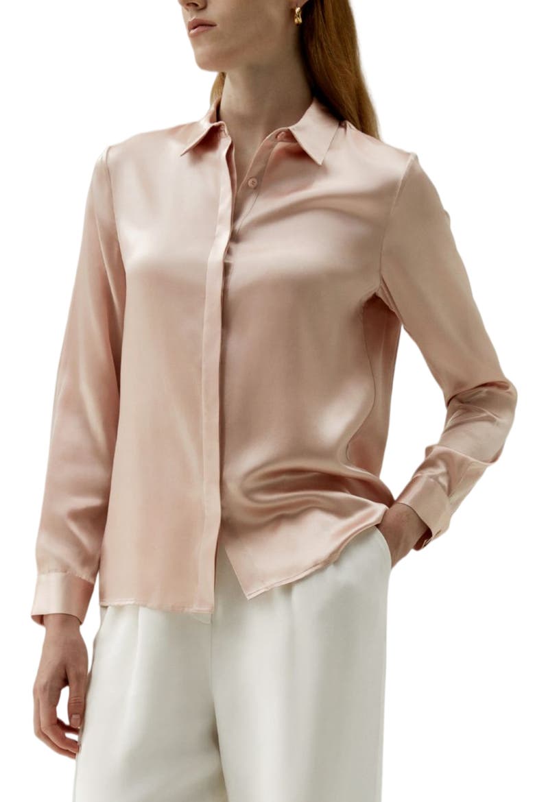 Women's Basic Concealed Placket Silk Shirt, Main, color, Pale pink