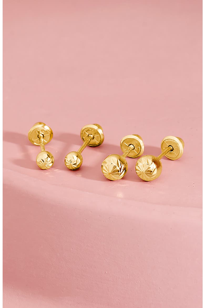 14k Diamond Cut Ball Earrings, Alternate, color, Gold