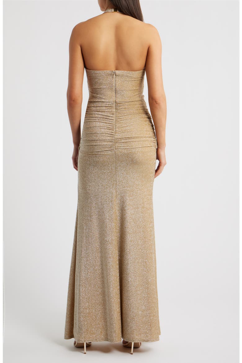 Soraya Metallic Jersey Halter Column Gown, Alternate, color, GOLD