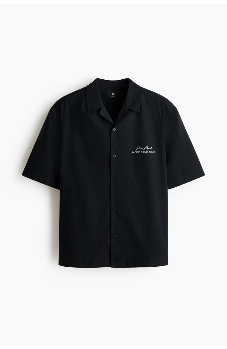 H&M Relaxed Fit Printed Resort Shirt, Main, color, Black/Palm Desert
