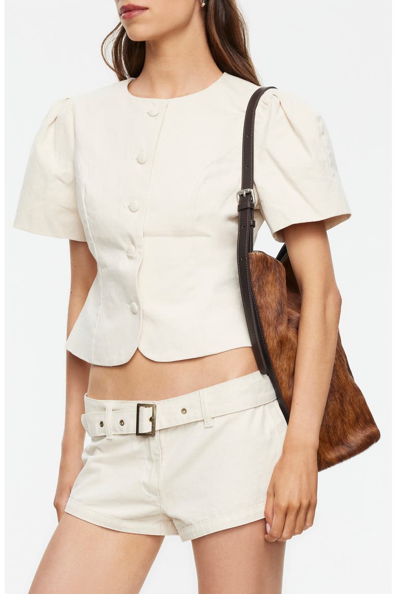 Puff Shoulder Cotton Top, Alternate, color, BEIGE