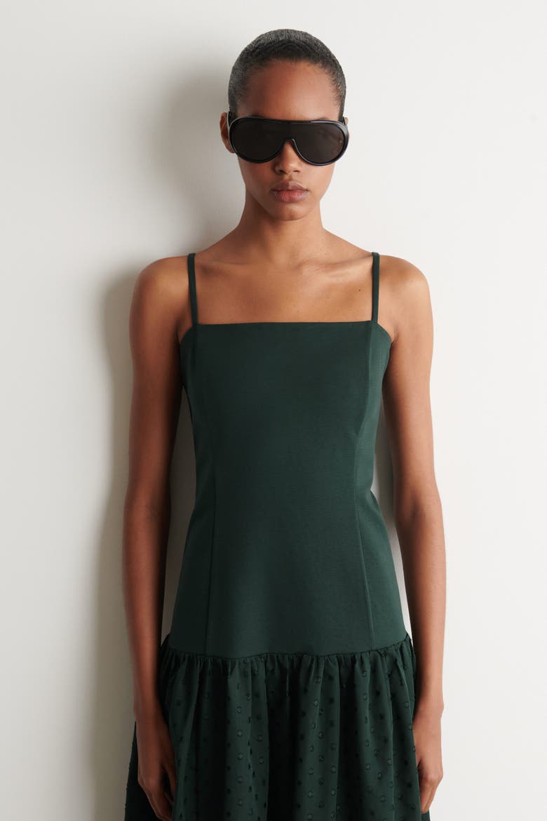 Polka-dot Sculpted Dropped-waist Dress, Alternate, color, GREEN / POLKA DOT