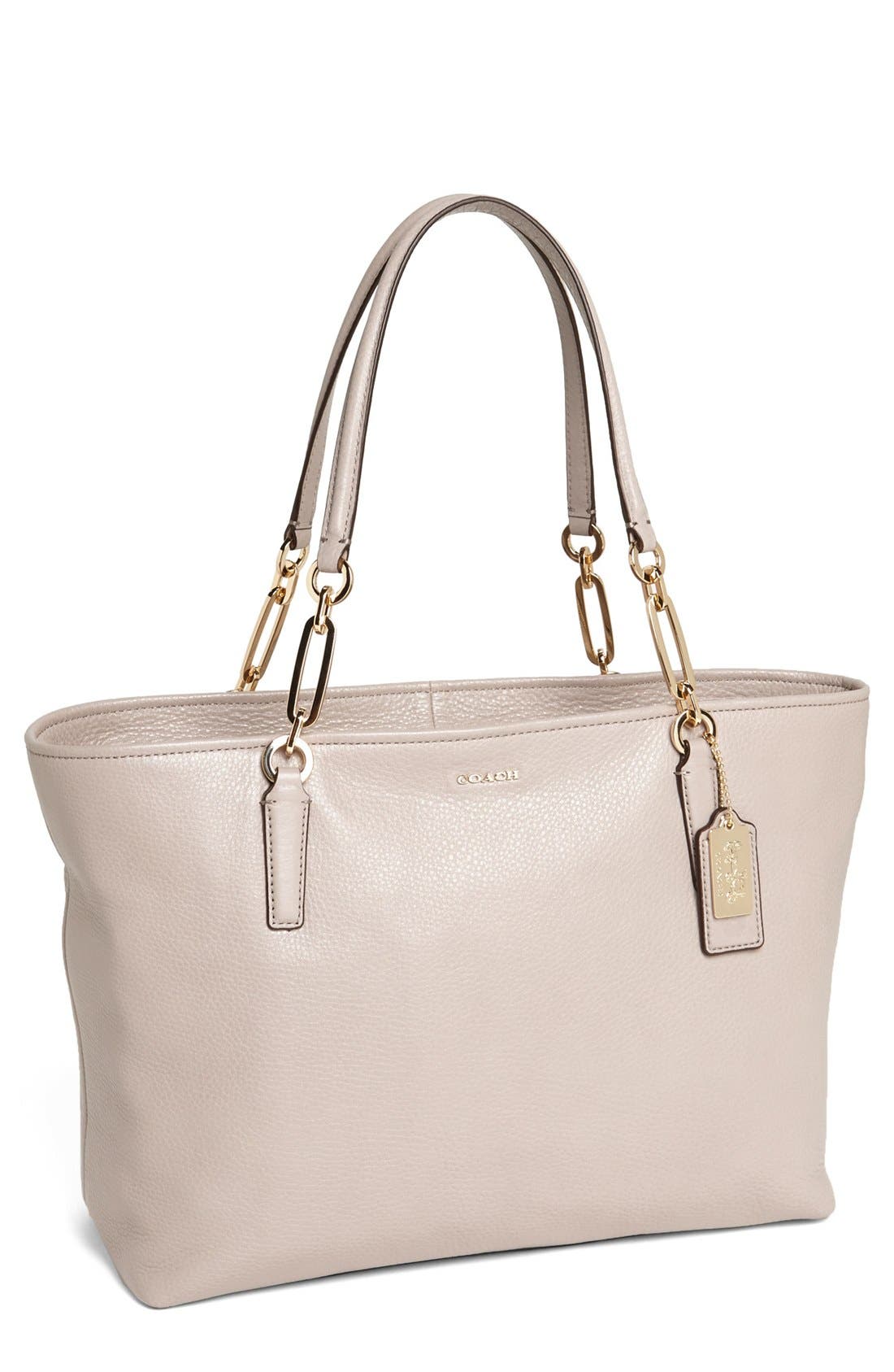 'Madison' Leather Tote, Main, color, GREY BIRCH