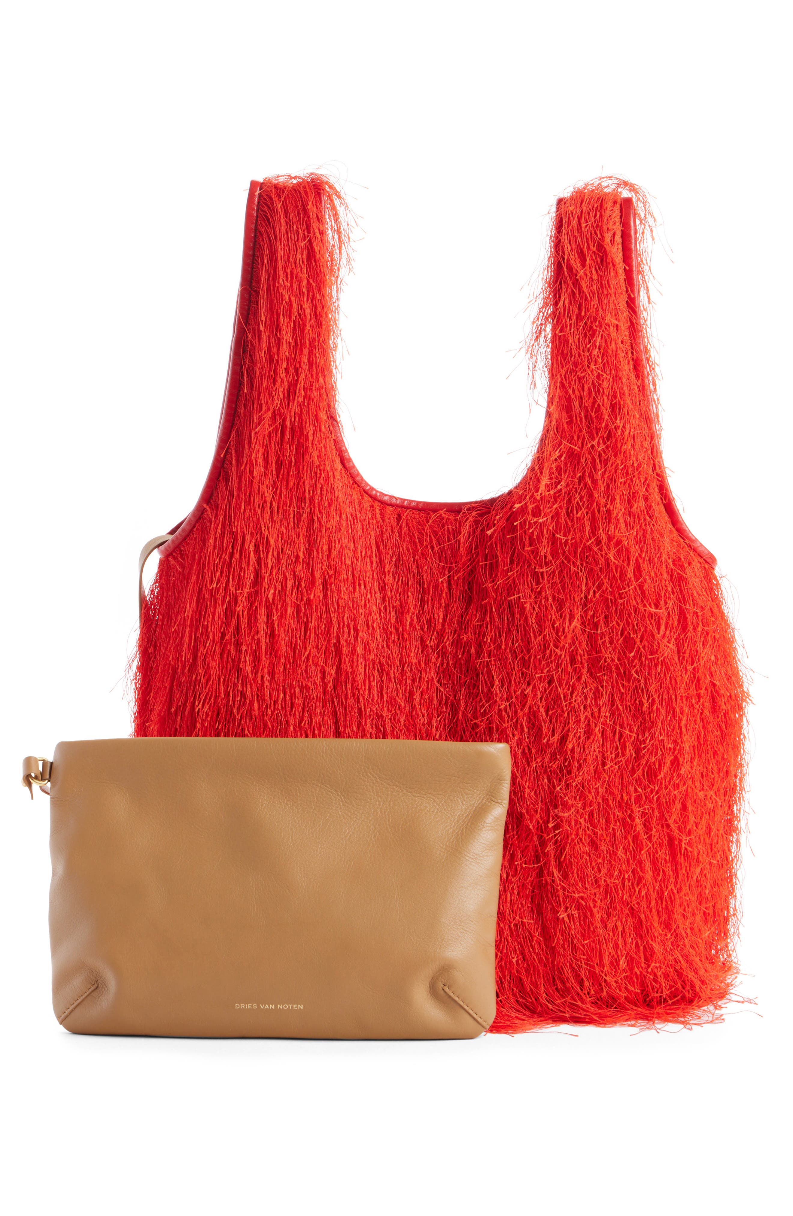 Dries Van Noten Marche Fringe Tote, Alternate, color, 352 Red
