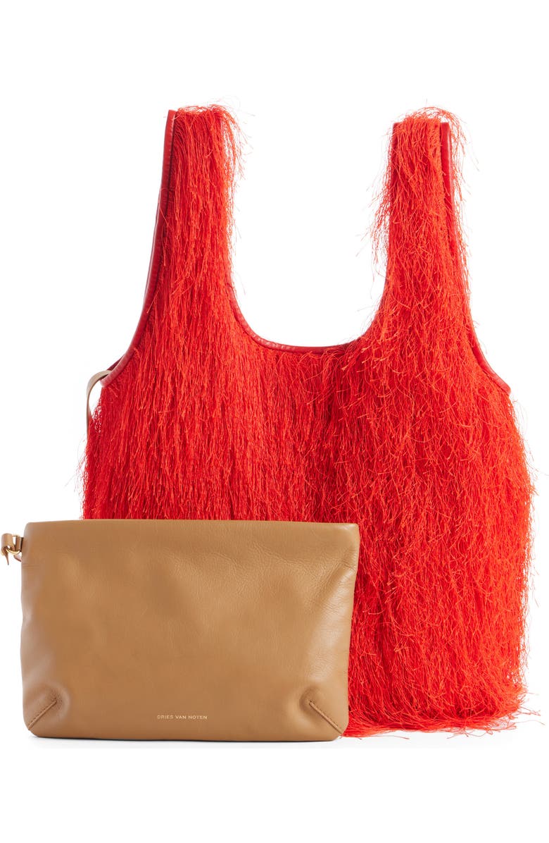 Dries Van Noten Marche Fringe Tote, Alternate, color, 352 Red