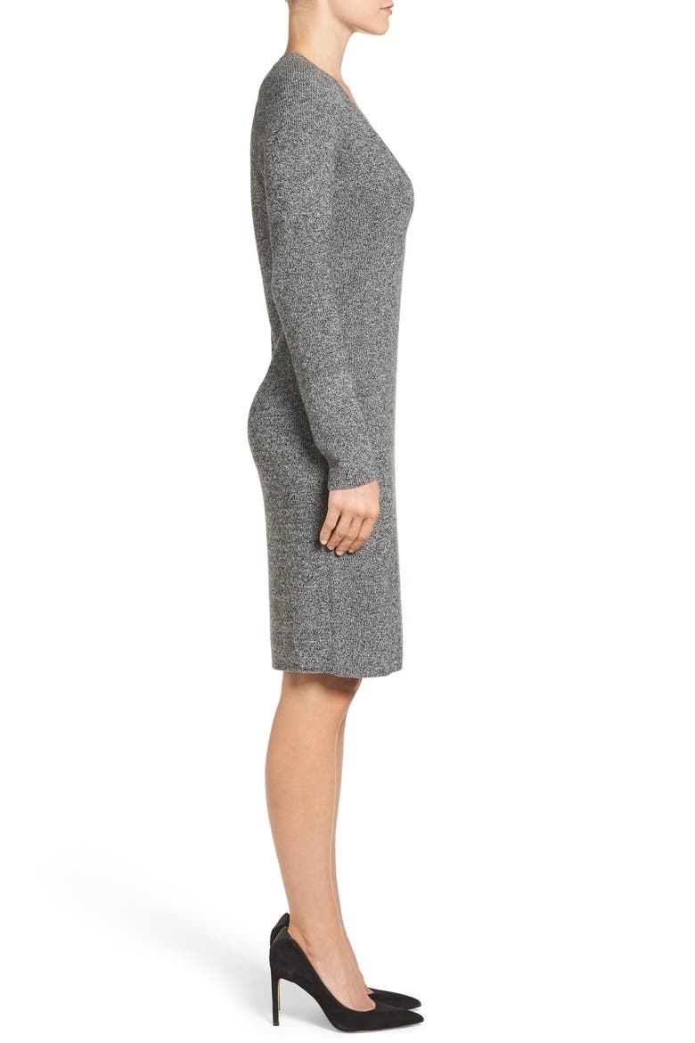 V-Neck Sweater Dress, Main, color, BLACK- WHITE MARL