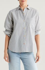 Marine Layer Abbey Stripe Cotton Poplin Button-Up Shirt