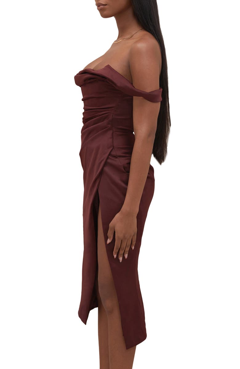 HOUSE OF CB Rhoda Off the Shoulder Corset Dress, Alternate, color, Raisin