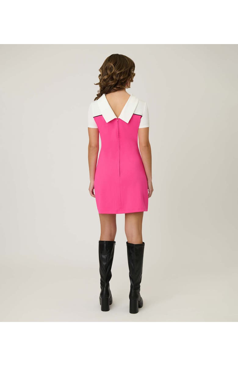 Smak Parlour Mock Neck Patch Pocket Shift Dress, Alternate, color, Hot Pink Colorblock