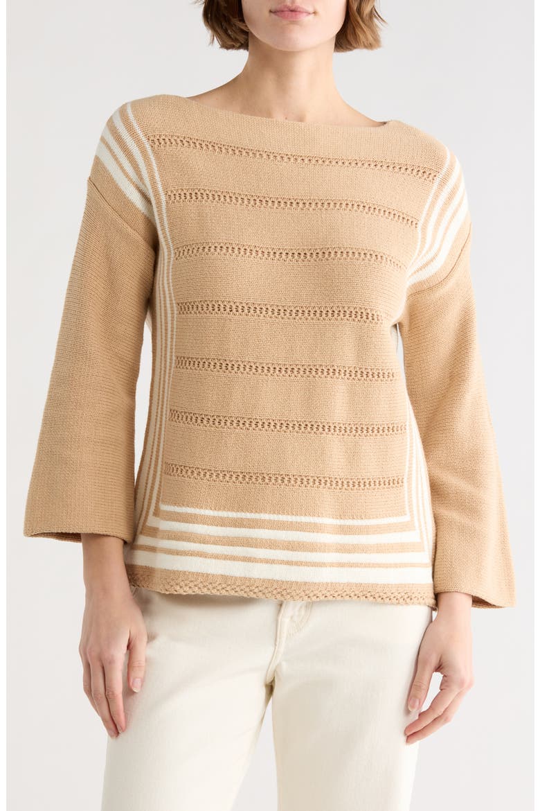 Border Stripe Sweater, Main, color, TAUPE/ CREAM