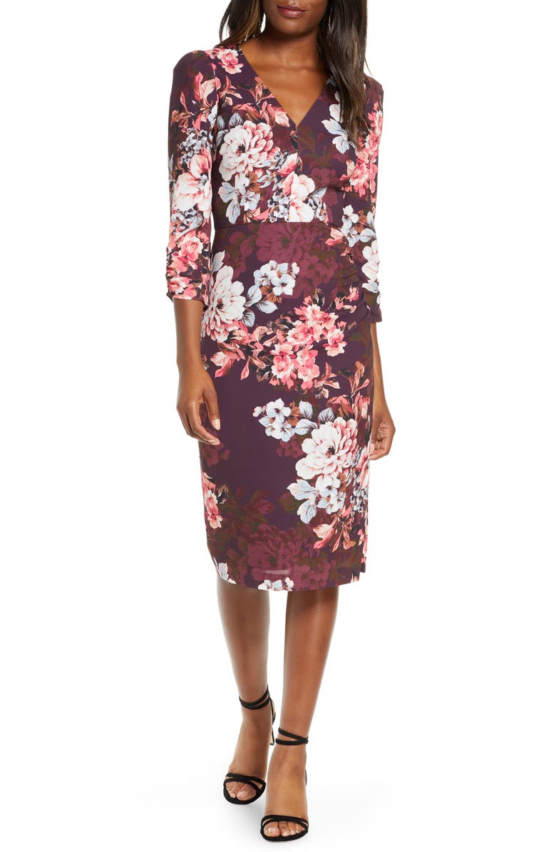 Eliza J Floral Long Sleeve Sheath Dress, Main, color, 
