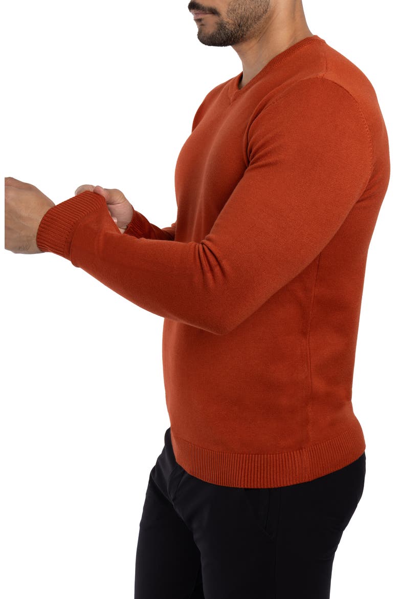 V-Neck Rib Knit Sweater, Alternate, color, BRICK