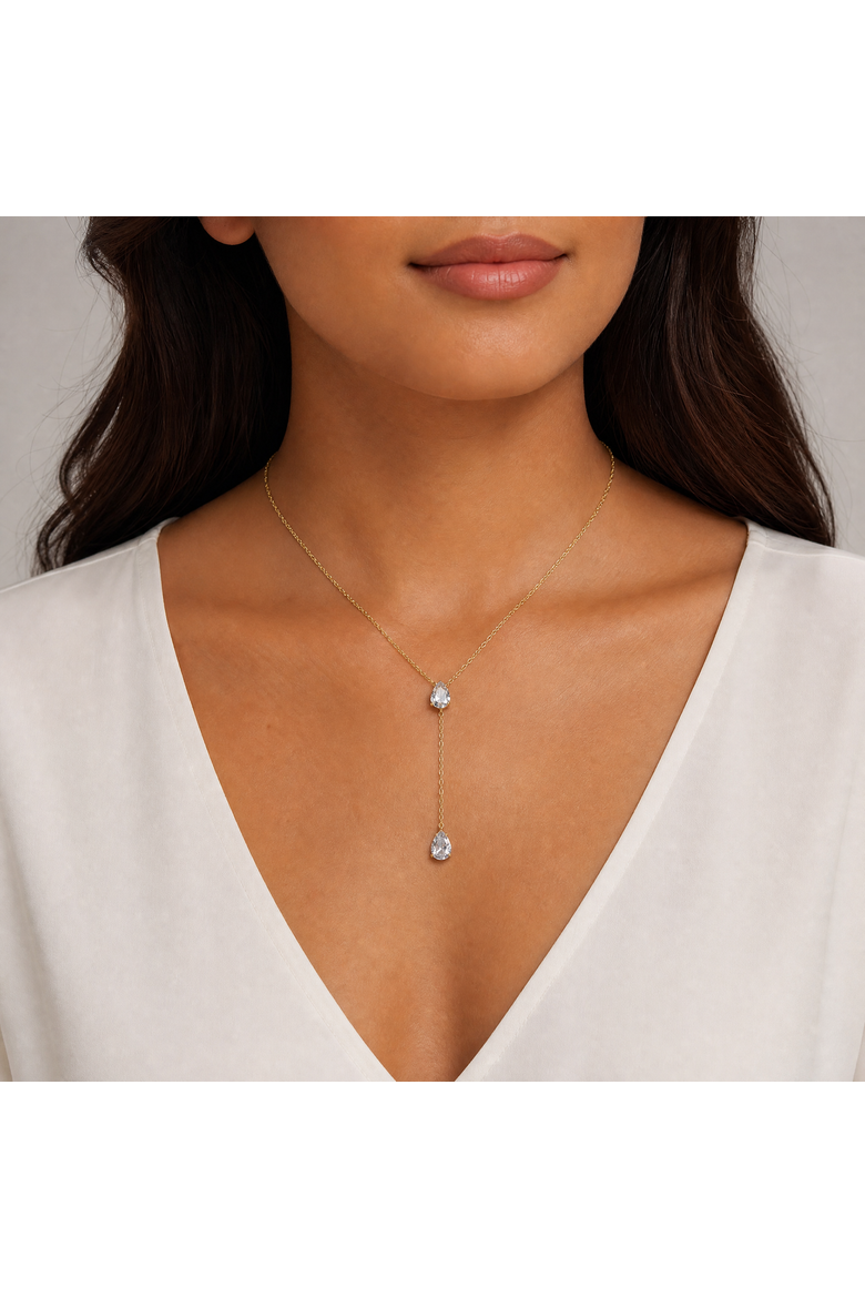 Double Pear Drop Chain Lariat Necklace, Alternate, color, Gold