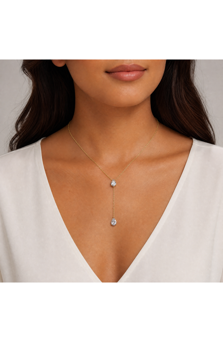 BY ADINA EDEN Double Pear Drop Chain Lariat Necklace, Alternate, color, Gold