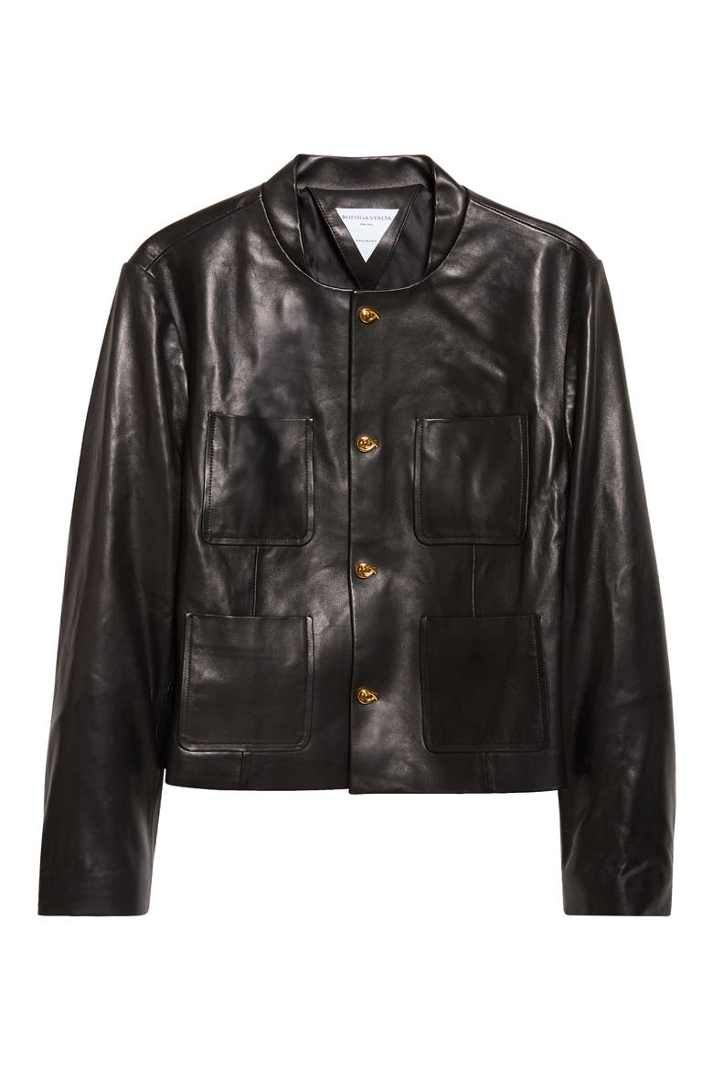 Soft Napa Lambskin Leather Jacket with Knot Buttons, Alternate, color, BLACK