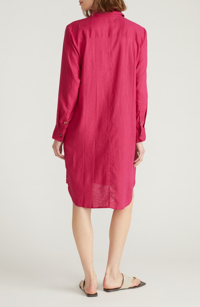 Universal Standard Seaside Long Sleeve Linen Blend Shirtdress, Alternate, color, Cerise