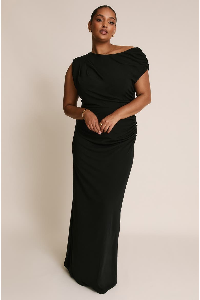 Slash Neck Draped Bridesmaid Dress, Alternate, color, Black