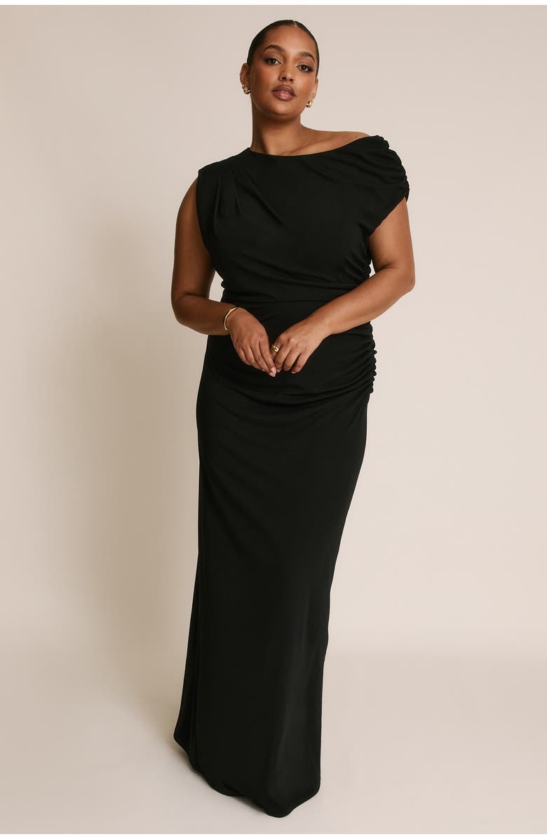 Six Stories Slash Neck Draped Bridesmaid Dress, Alternate, color, Black