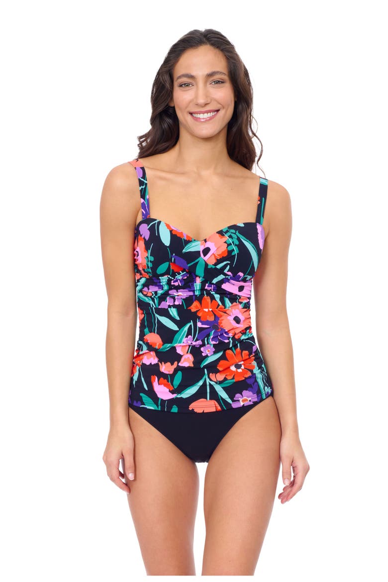 Marguerite D Cup Crisscross Detail Tankini, Main, color, BLACK Multi