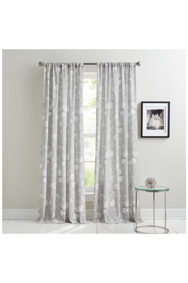 Dandelion Floral Print Set of 2 Poletop Curtain Panels, Alternate, color, GREY