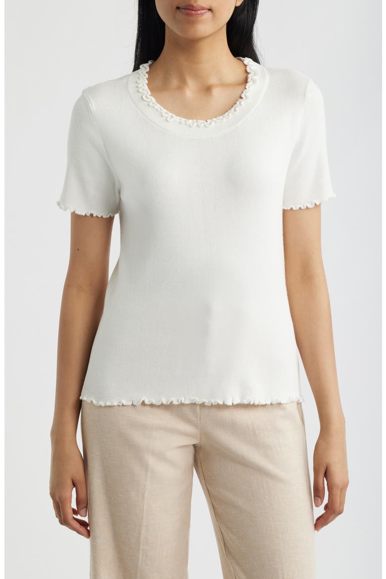 Ruffle Trim Short Sleeve Sweater, Main, color, PAPER WHITE