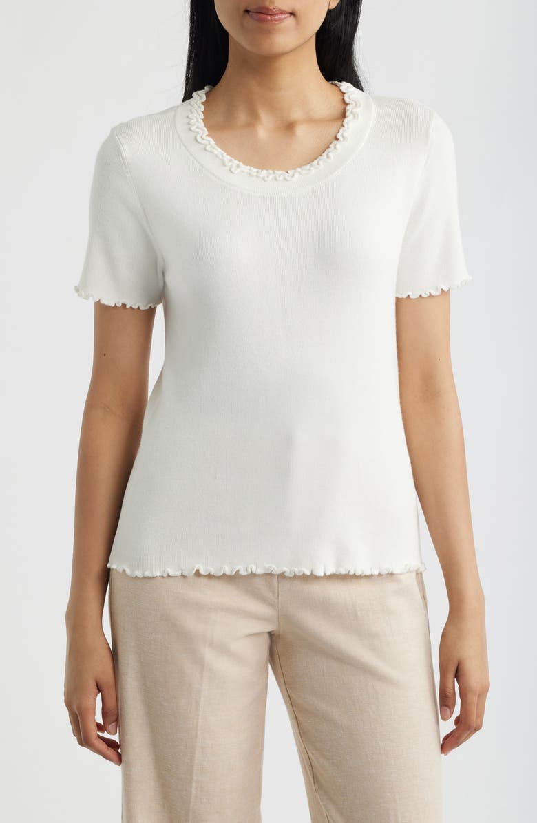 NIC+ZOE Ruffle Trim Short Sleeve Sweater, Main, color, Paper White