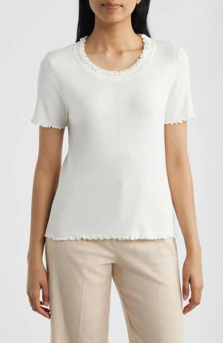 Ruffle Trim Short Sleeve Sweater