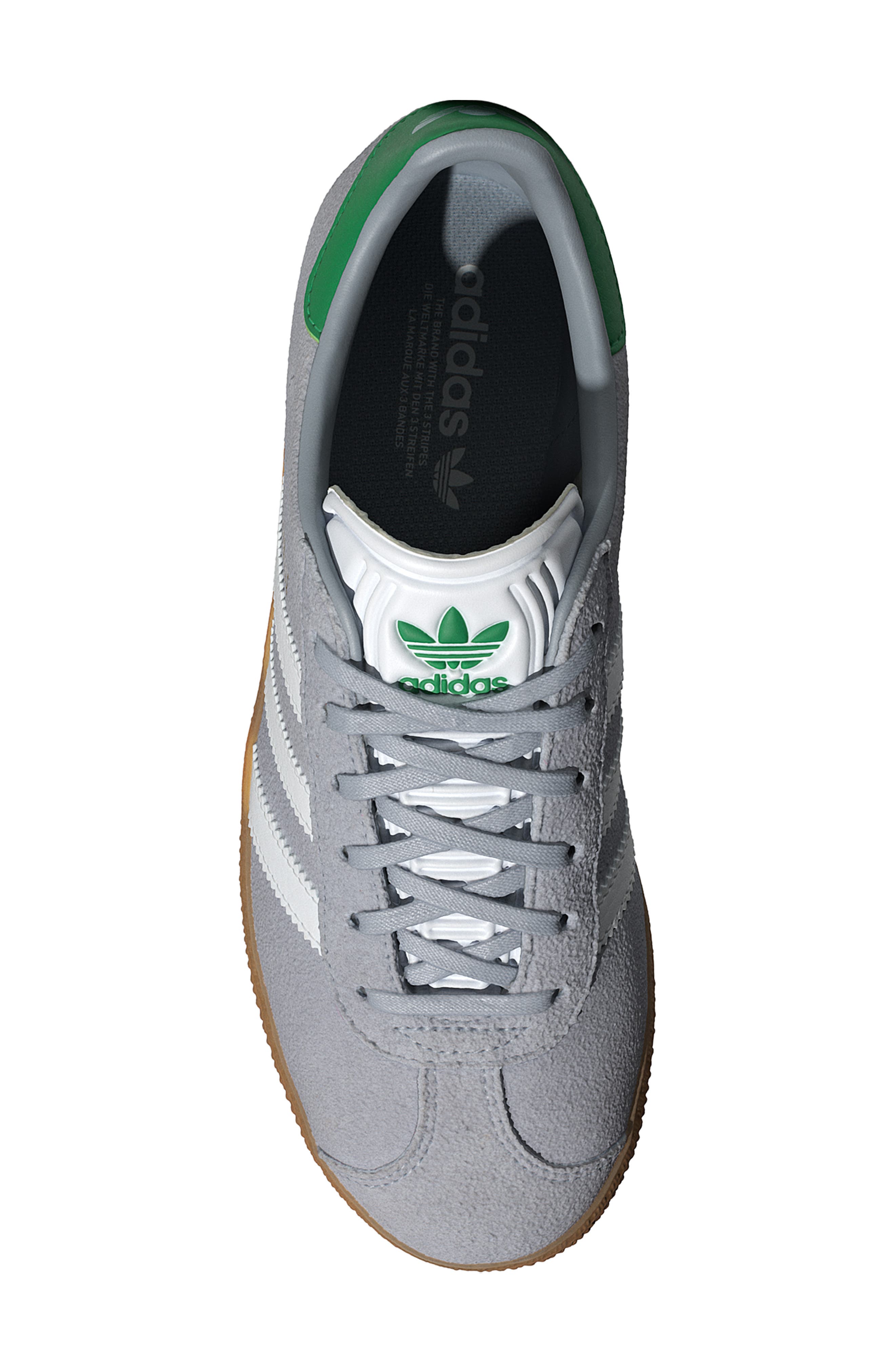 adidas Kids
 Gazelle Low Top Sneaker, Alternate, color, Halo Silver/ White/ Green