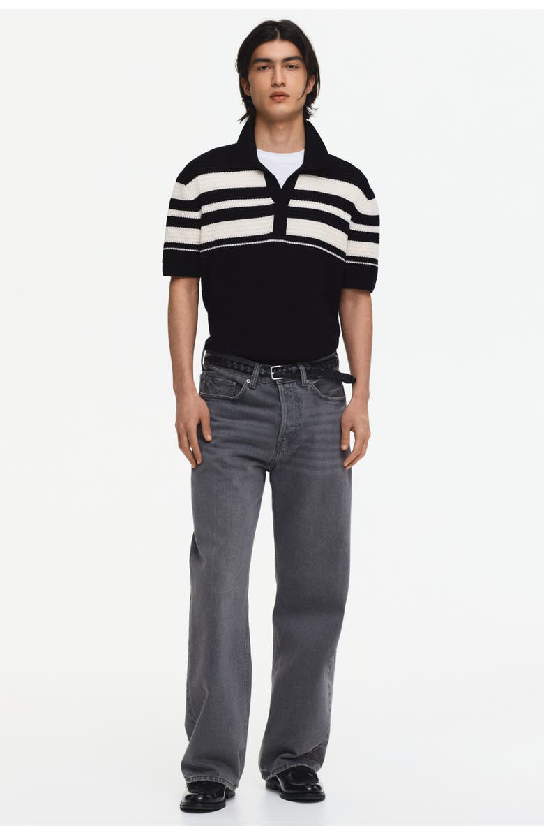 H&M Regular Fit Pointelle-knit Polo Shirt, Alternate, color, Black/Color Block