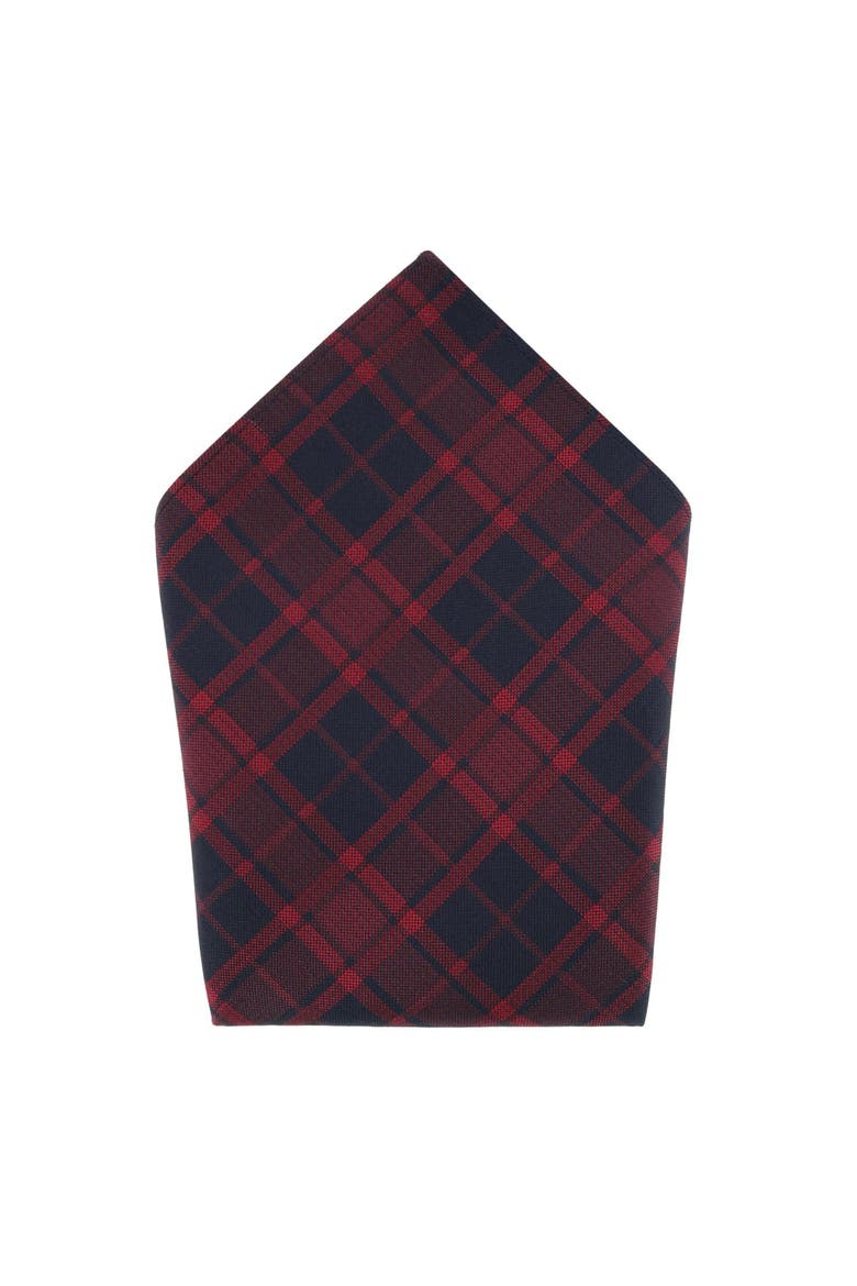 Kincade Red Blackwatch Plaid Silk Pocket Square, Main, color, Red Plaid