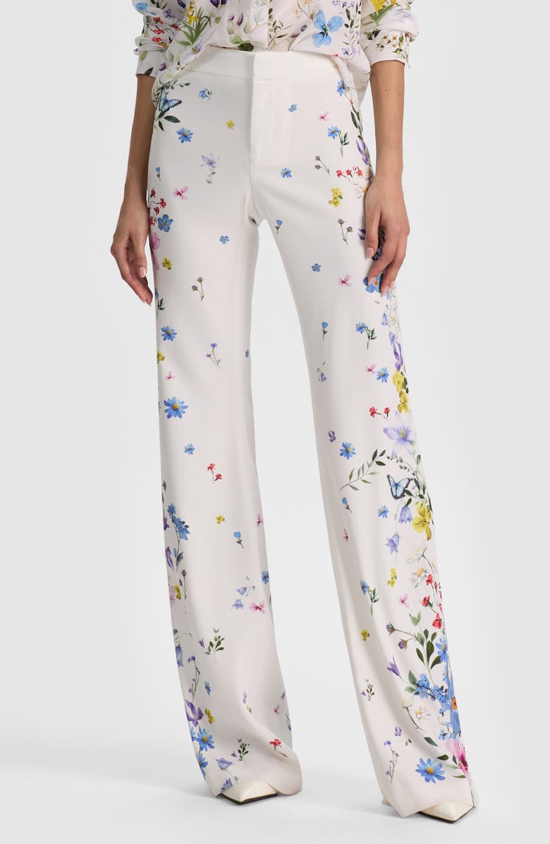 Alice + Olivia Andrew Placed Floral Slim Bootcut Pants, Main, color, Twisting Vines Off White