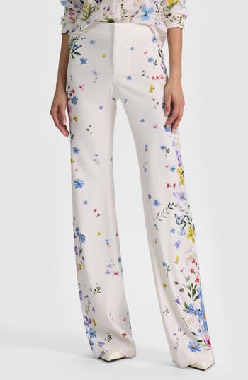 ALICE + OLIVIA Andrew Placed Floral Slim Bootcut Pants in Twisting Vines Off White at Nordstrom Rack, Size 14
