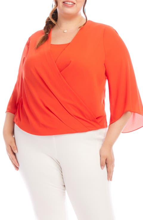 Surplice Drape Front Crepe Top (Plus)