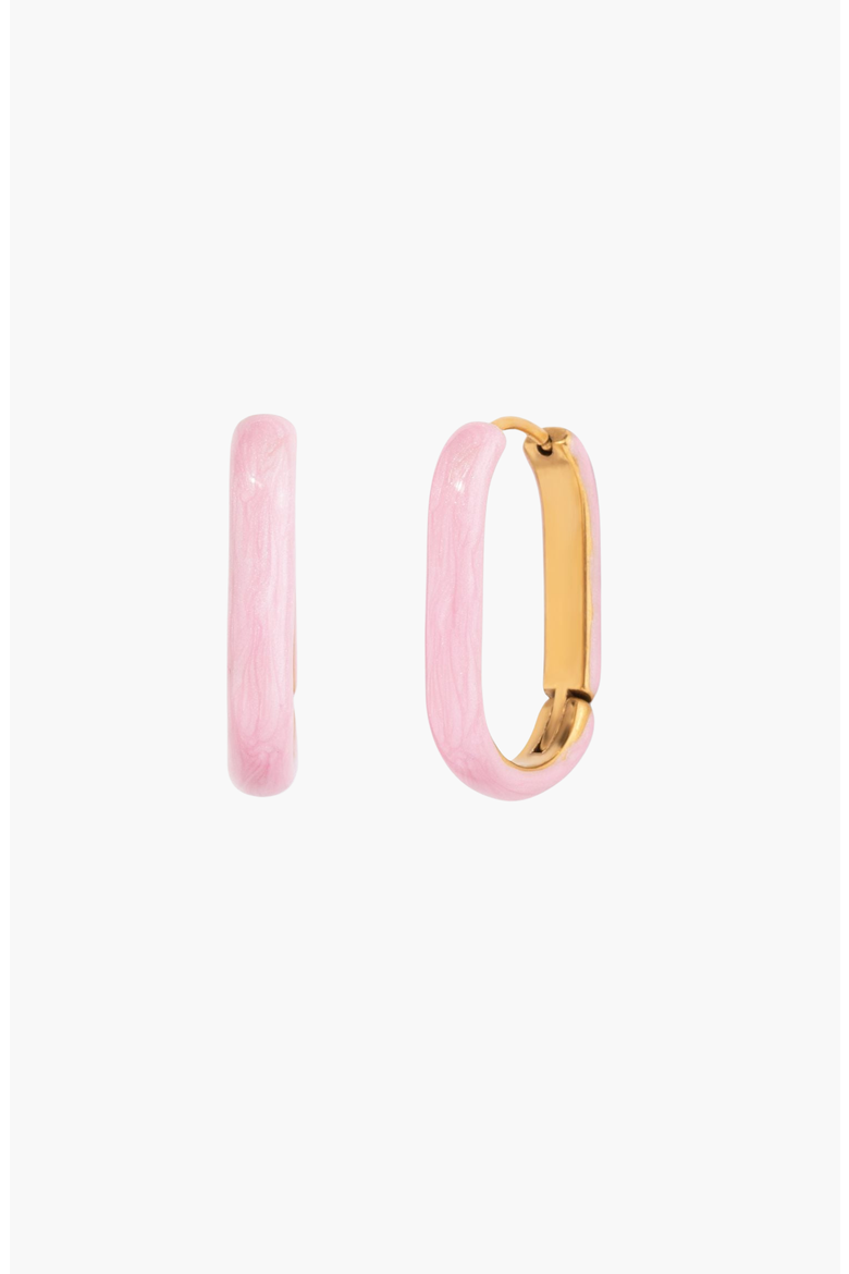 Oval Pink Enamel Hoop Earrings, Main, color, Pink