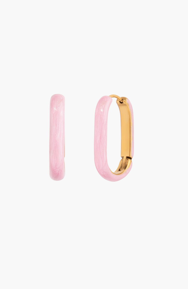 Little Sky Stone Oval Pink Enamel Hoop Earrings, Main, color, Pink
