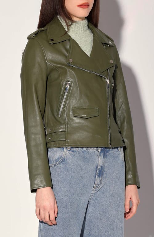 Walter Baker Liz Leather Crop Moto Jacket In Green