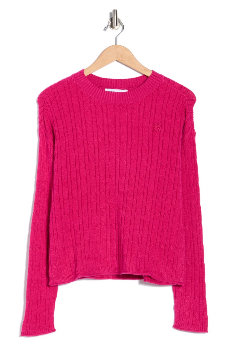 DKNY Jeans Crewneck Cable Stitch Sweater, Alternate, color, Festive Pink