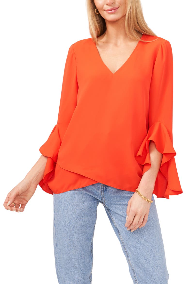 Flutter Sleeve Tunic, Main, color, BLAZE ORANGE