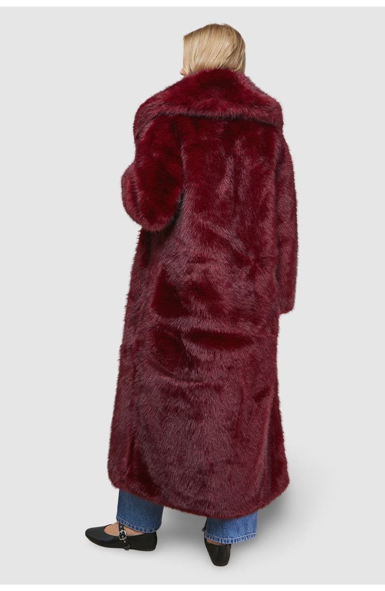 Oasis Maxi Faux Fur Plush Coat, Alternate, color, Burgundy