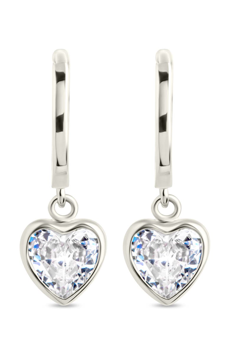 Sterling Forever Lizzy Heart Drop Hoop Earrings, Alternate, color, Silver