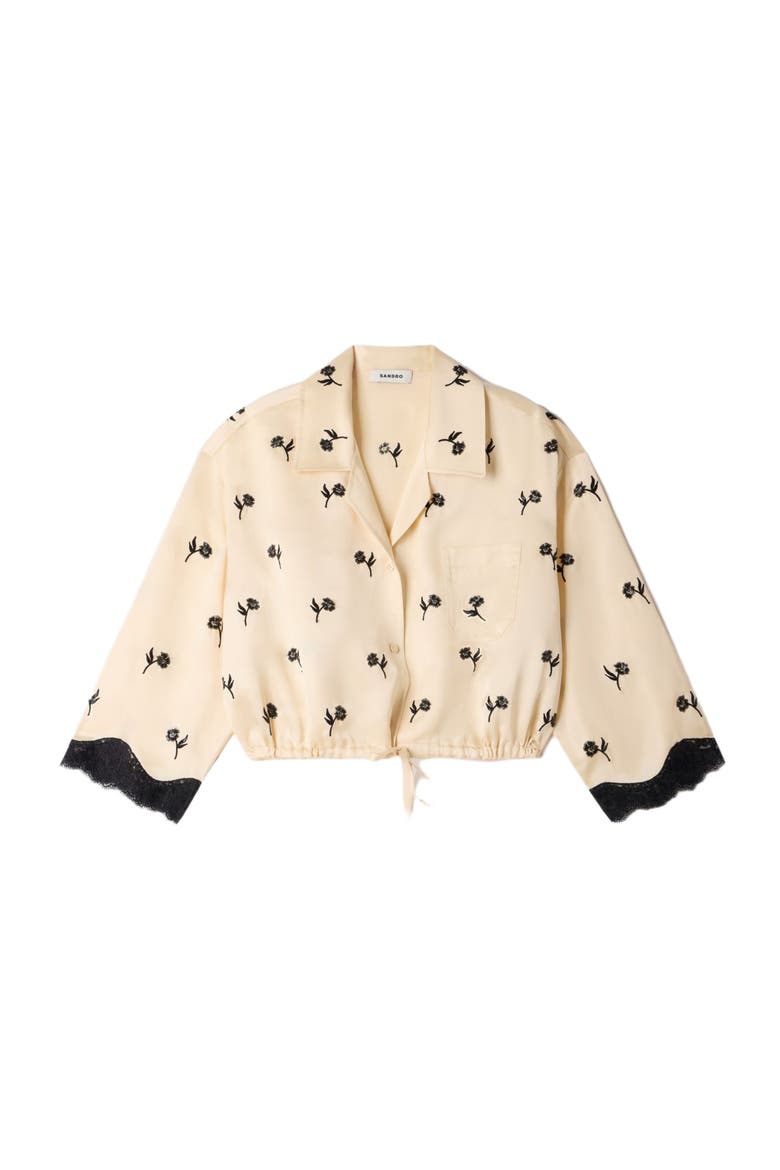 Cropped floral embroidered shirt, Alternate, color, Vanilla