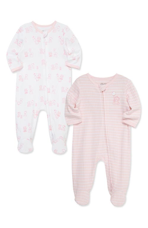 Little Me Bears Assorted 2-pack Organic Cotton Footies In Pink