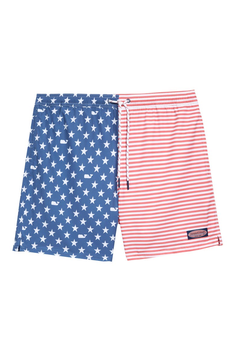 Chappy Print Swim Trunks, Main, color, STARS AND STRIPES