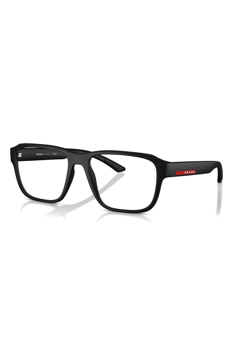 Prada Linea Rossa 52mm Irregular Optical Glasses, Alternate, color, Rubber Black