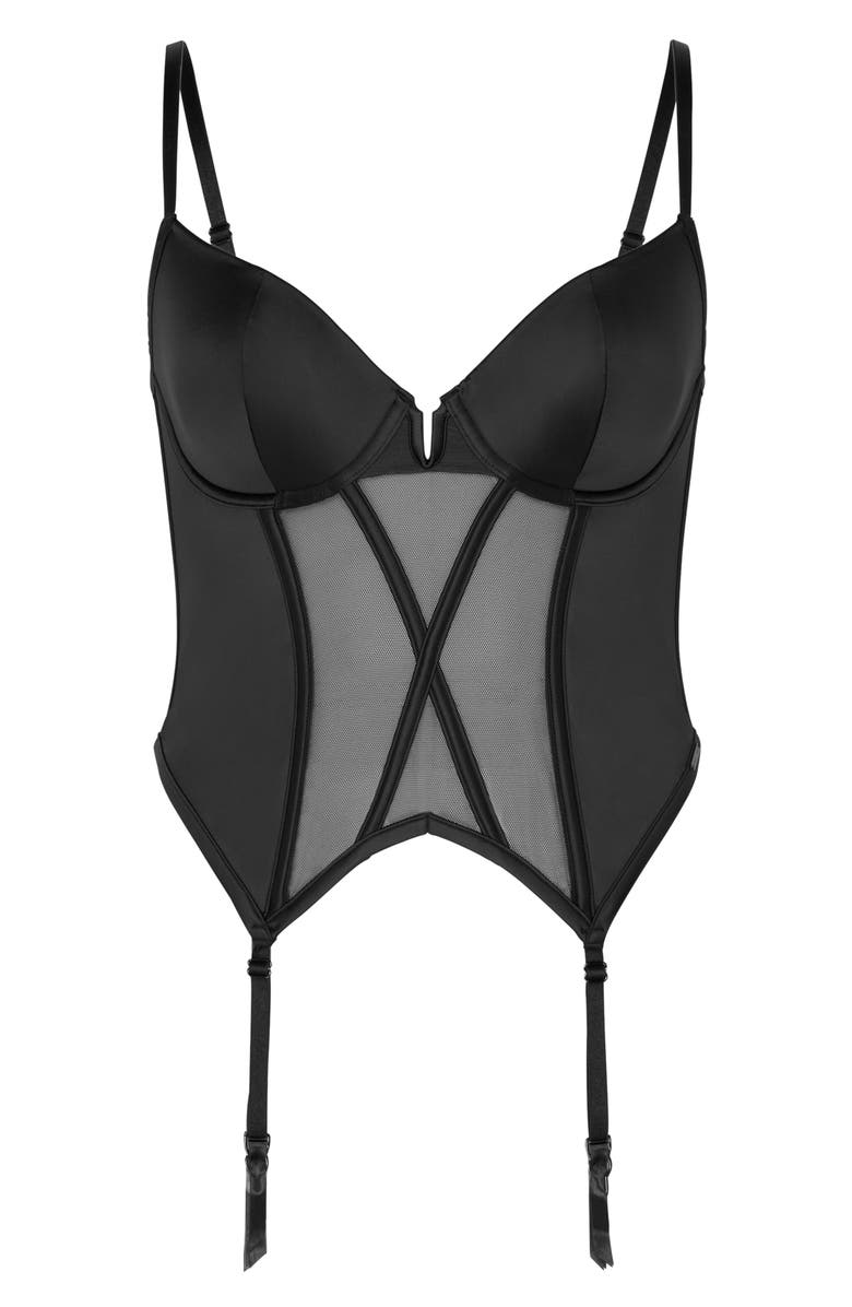 SAVAGE X FENTY Vixen Satin Underwire Basque, Alternate, color, Black Caviar