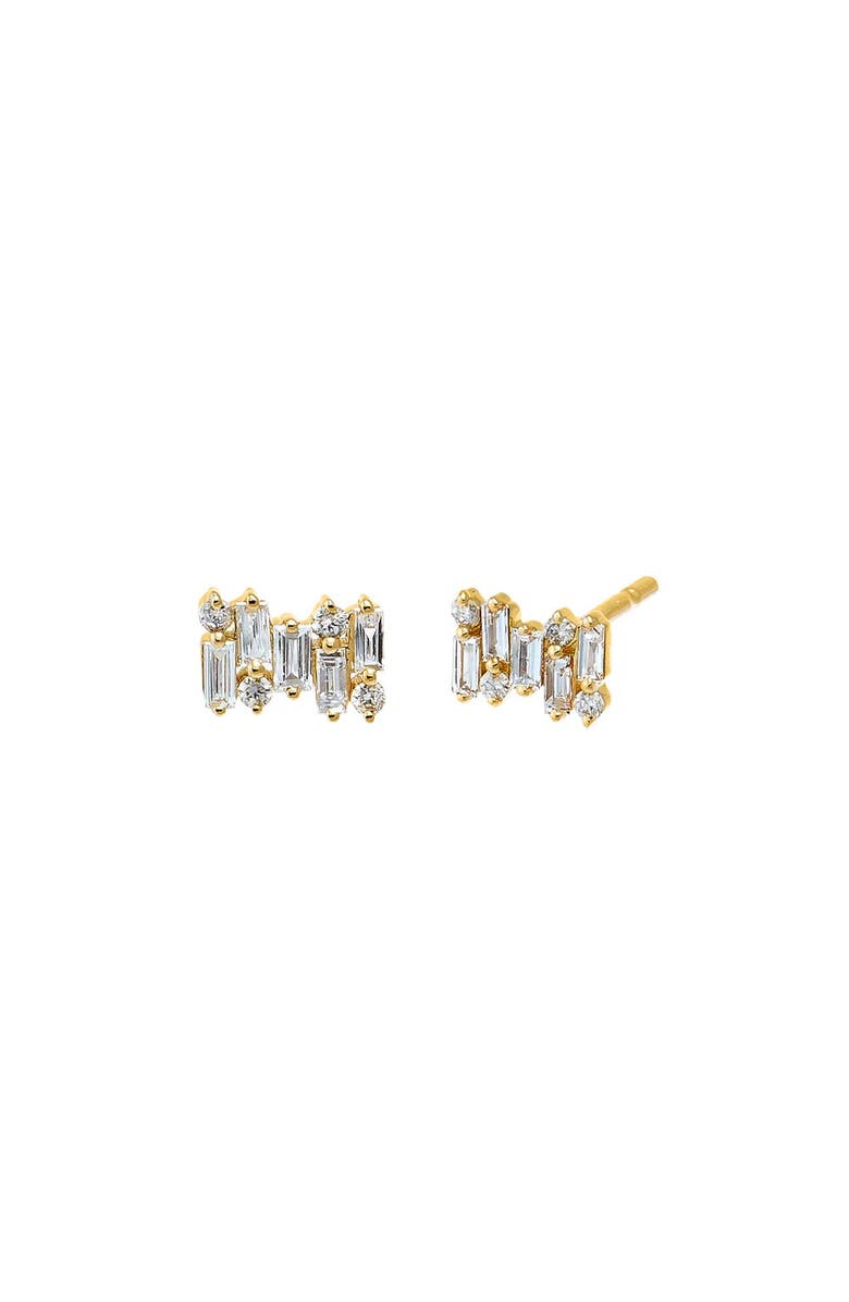 BY ADINA EDEN Diamond Round X Baguette Scattered Stud Earring 14K, Main, color, 14K Gold